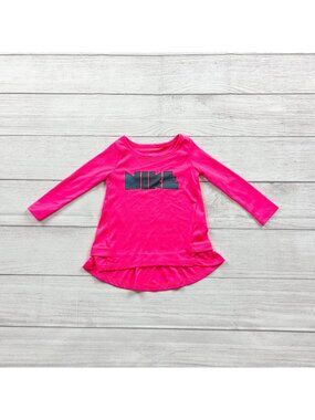 Nike Dri-Fit Pink Long Sleeve Ruffle Hem Tunic Lightweight 9-12 Months